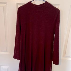 Red Ribbed High Neck Dress